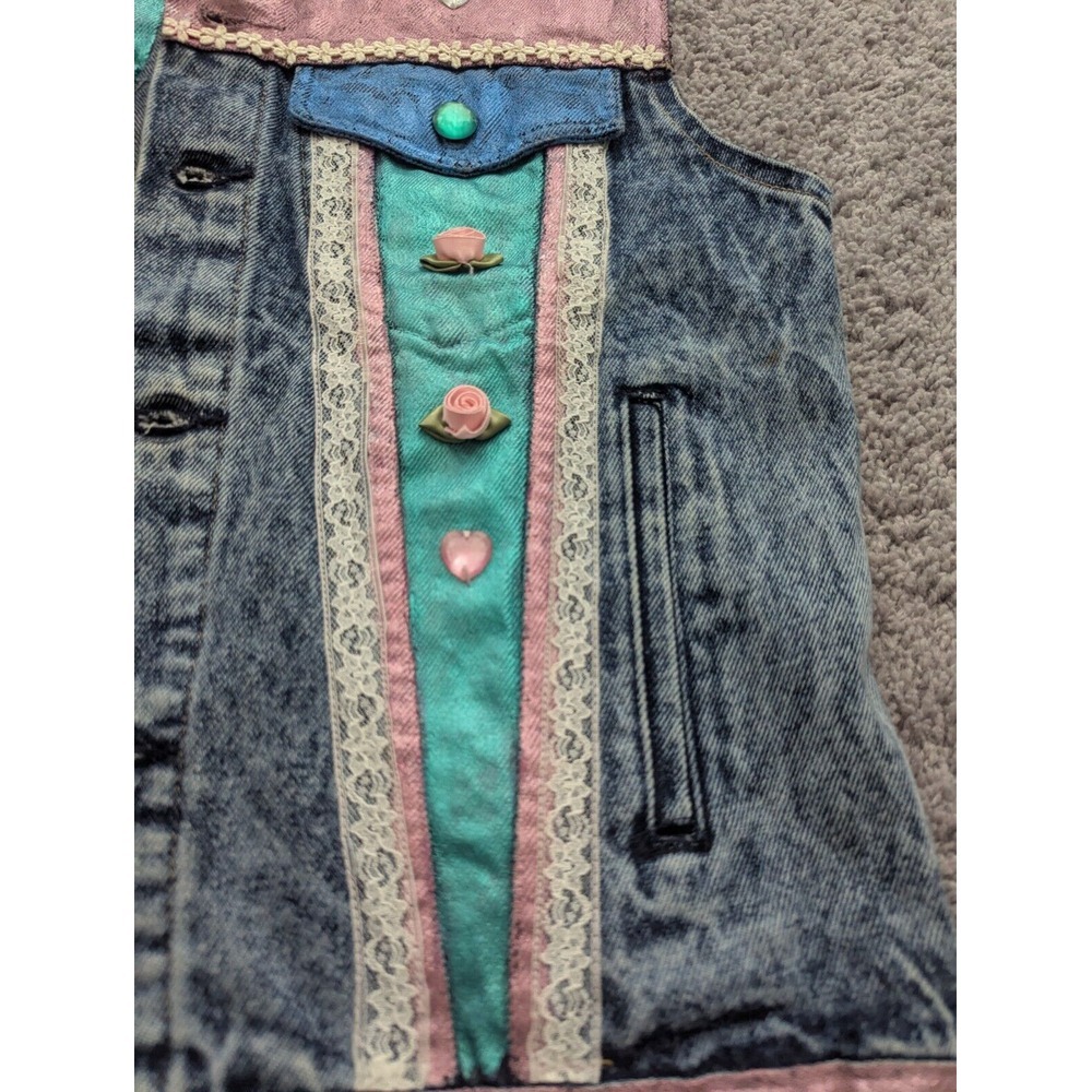 Vintage Congo Trader Denim Jacket Womens 38 Blue Button‎ Beaded Punk Inspired - Picture 2 of 8